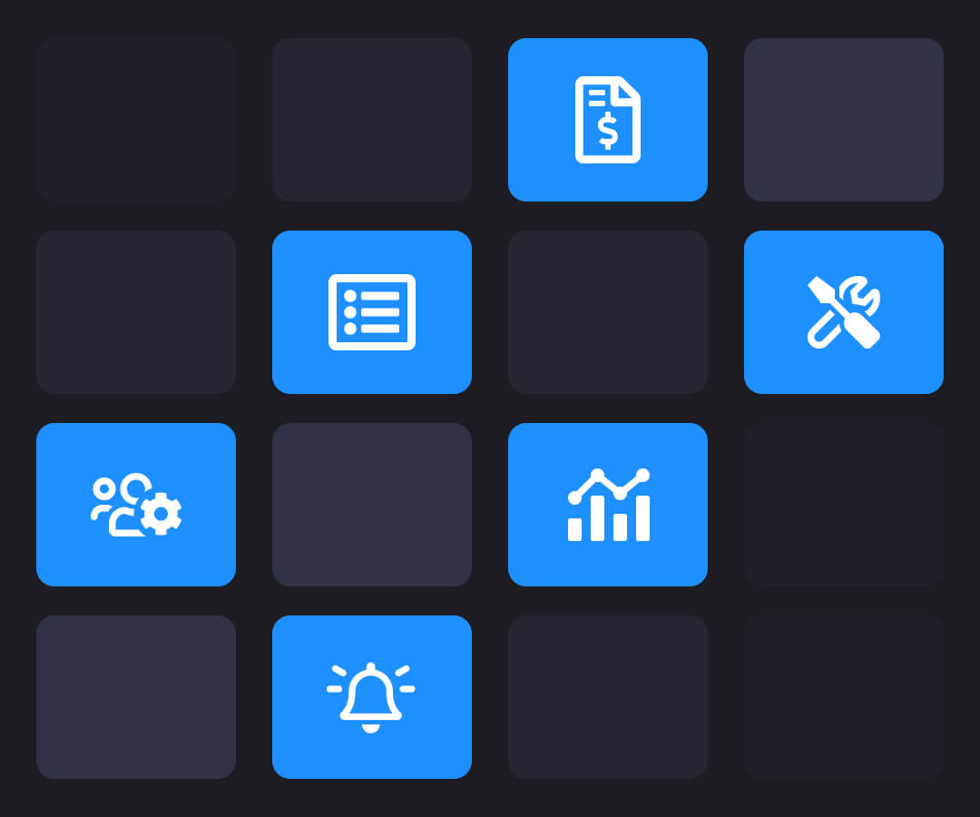 Tiled white icons on blue background