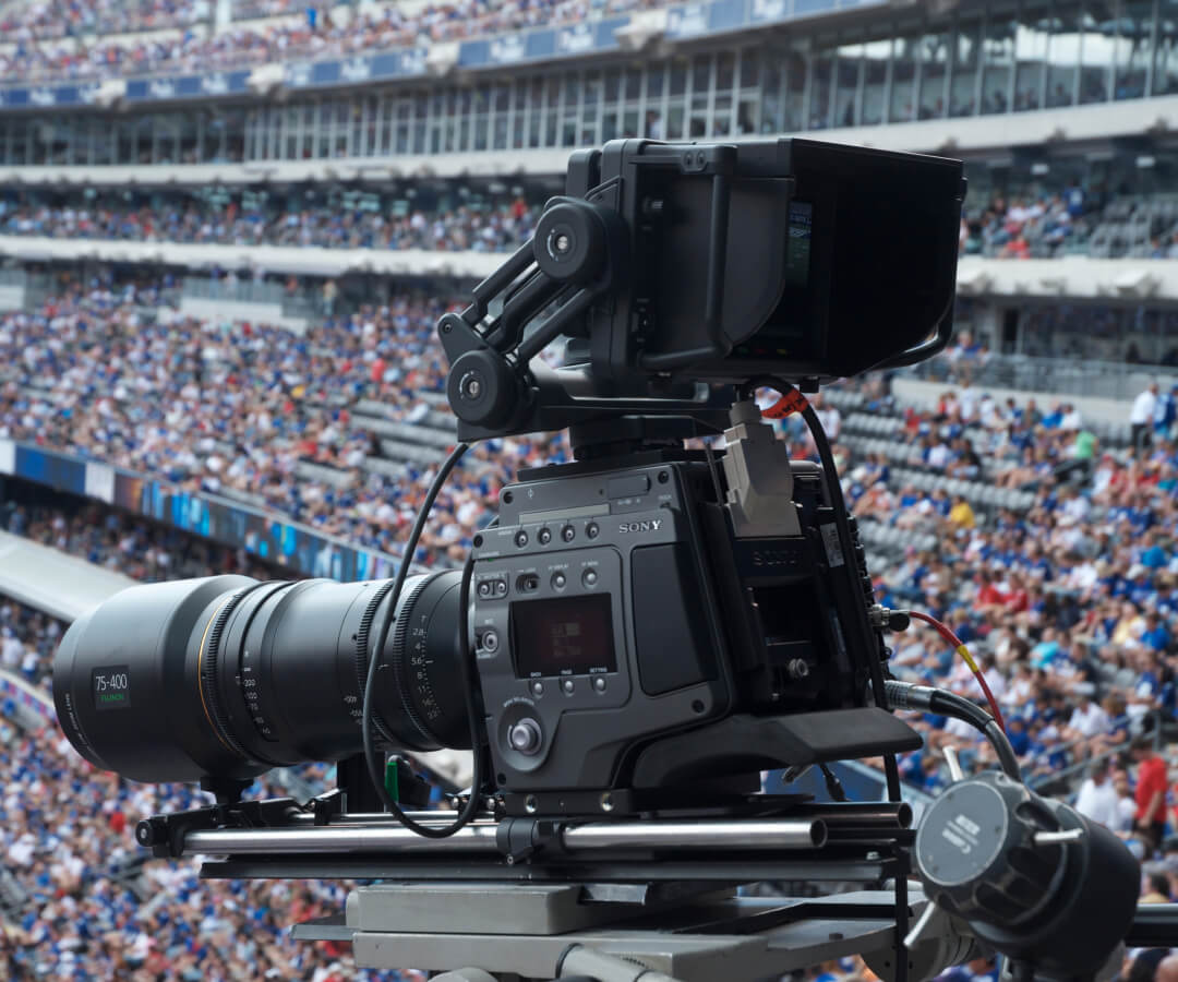 Sony Sports broadcast camera in a crowded stadium